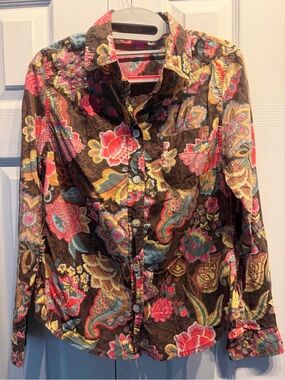 Oilily Brown with Pink Flowers Paisley-Print Top